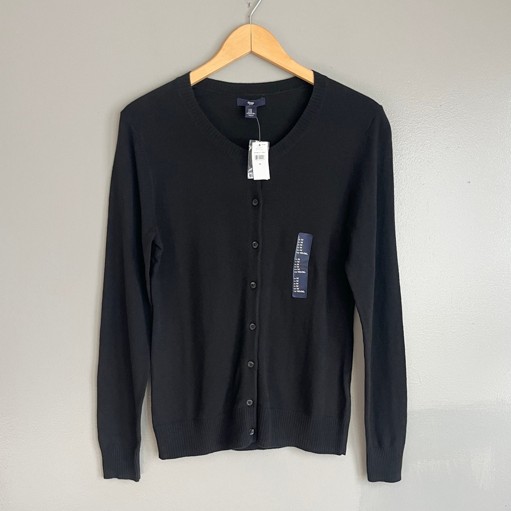 Gap Factory Button Cardigan M Black Cotton Blend Knit Office Minimalist NWT